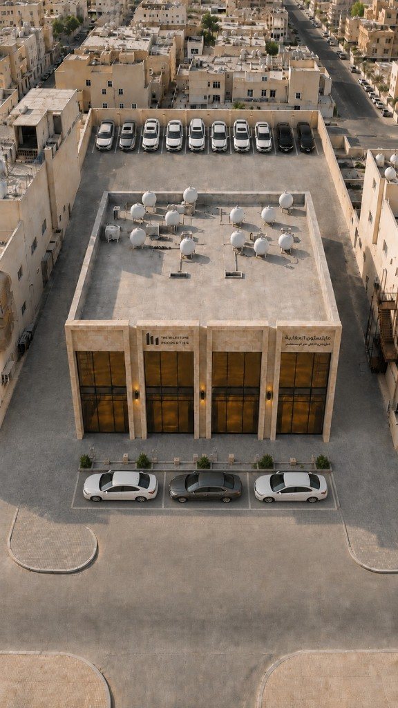 منظر جوي للمشروع والمواقف الأمامية والخلفية